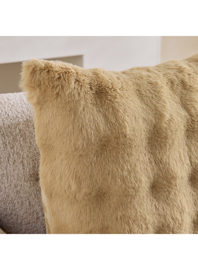 Home Box Faux Fur Filled Cushion - Bubble Design - Beige - Image 2